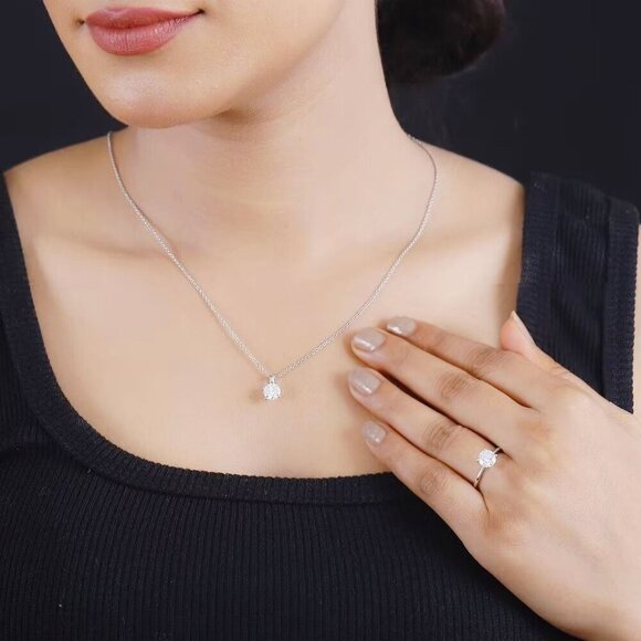 Artisan ✦ Moissanite Ring & Pendant Set ✦ 1.90ctw Rhodium Over Sterling Size 5 - Picture 3 of 14